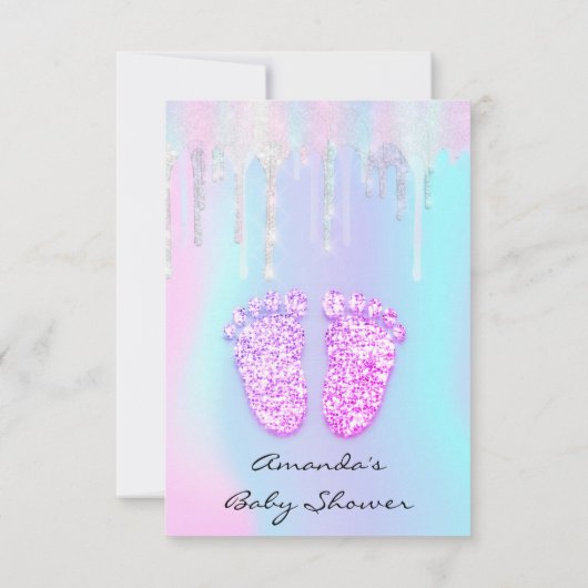 Genderrevisie Baby shower Feet Holographic Drip Kaart (Achterkant)