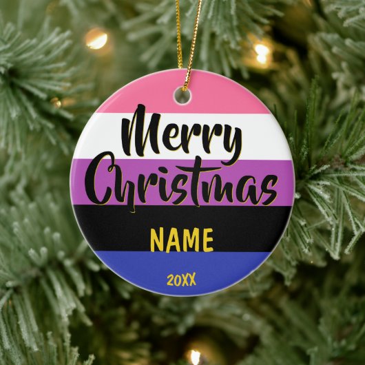 Gendervloeide Pride Flag Persoonlijk Kerstfeest Keramisch Ornament (Boom)