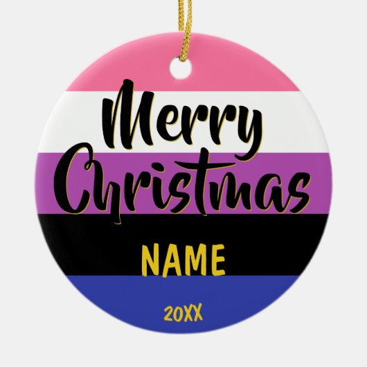 Gendervloeide Pride Flag Persoonlijk Kerstfeest Keramisch Ornament (Voorkant)