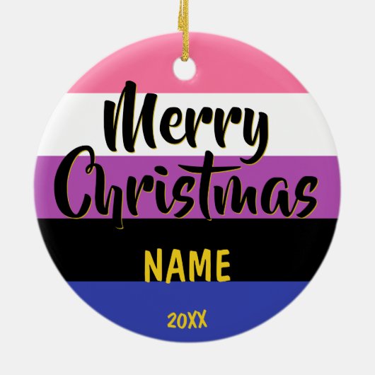 Gendervloeide Pride Flag Persoonlijk Kerstfeest Keramisch Ornament (Achterkant)