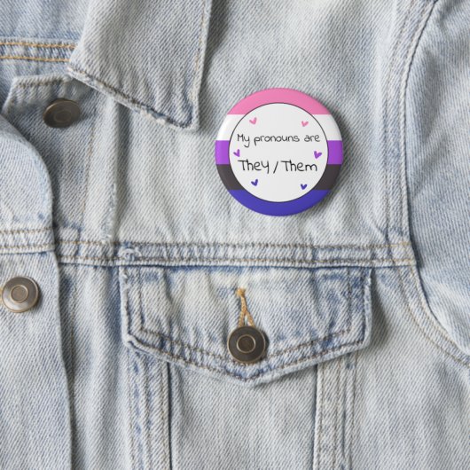Gendervloeien Ze/Them Pronoun Pin Ronde Button 5,7 Cm (In situ)
