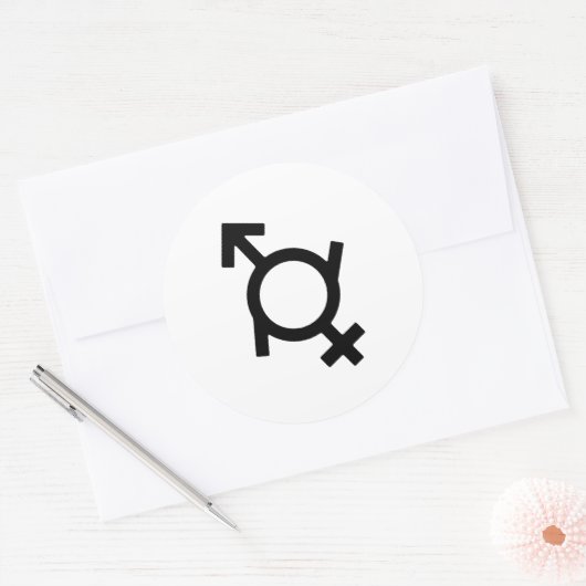 Gendervloeiend gendersymbool ronde sticker (Envelop)