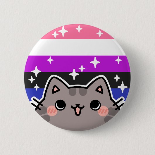 Gendervloeistof LGBT Pride Flag Cat Button (Voorkant)