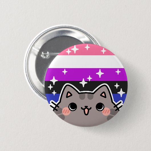 Gendervloeistof LGBT Pride Flag Cat Button (Voorkant /achterkant)
