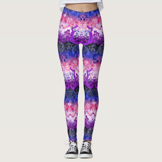 Gendervloeistofdragon Damask - Gendervloeide Pride Leggings (Voorkant)