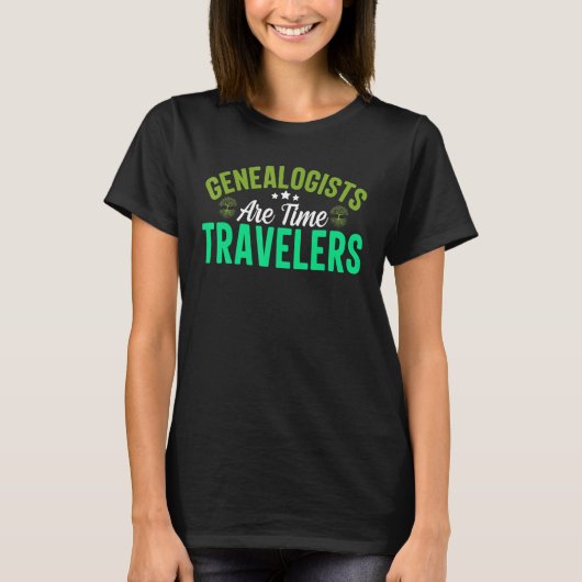 Genealogen zijn tijdreizigers t-shirt (Voorkant)