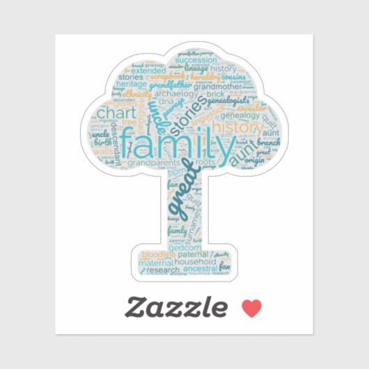 Genealogie Word Tree Custom-Cut Vinyl Sticker Blau (Vel)