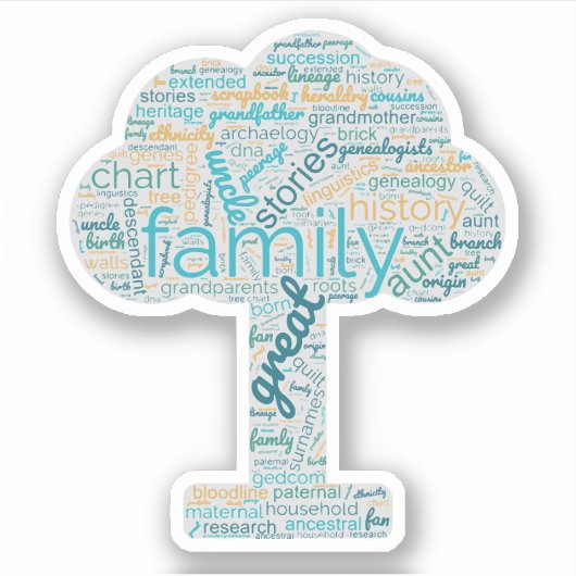 Genealogie Word Tree Custom-Cut Vinyl Sticker Blau (Voorkant)