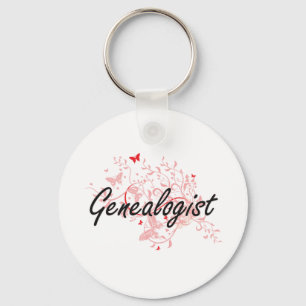 Genealogist artistiek baanontwerp met vlinders sleutelhanger