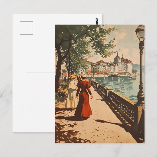 Geneefse Lakeside Vintage Briefkaart (Voorkant / Achterkant)