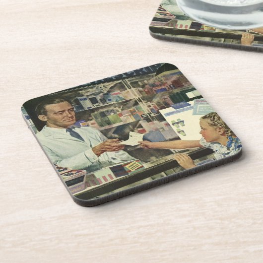  geneeskunde, apotheker en meisje op farmacie bier onderzetter (Linkerzijde)