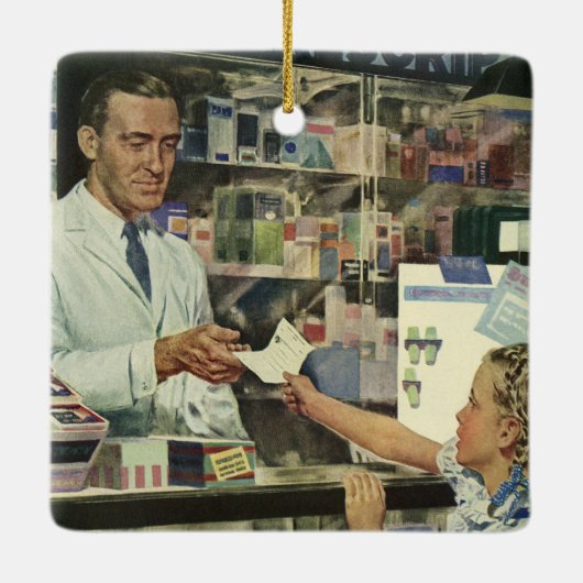  geneeskunde, apotheker en meisje op farmacie keramisch ornament (Achterkant)