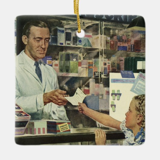  geneeskunde, apotheker en meisje op farmacie keramisch ornament (Voorkant)