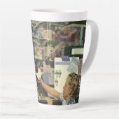 geneeskunde, apotheker en meisje op farmacie latte mok (Rechterhoek)