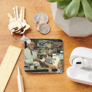  geneeskunde, apotheker en meisje op farmacie sleutelhanger