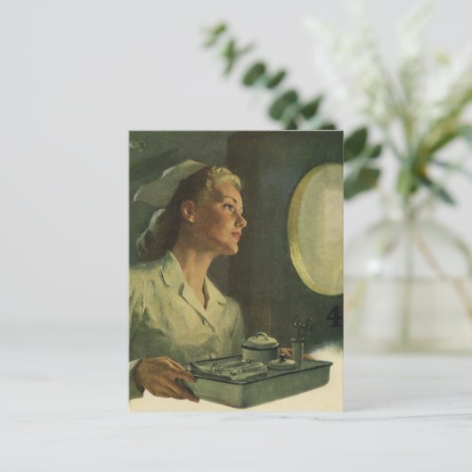  geneeskunde, verpleegkundige met medische hulpmid briefkaart (Staand voorkant)