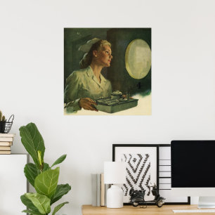 geneeskunde, verpleegkundige met medische hulpmid poster