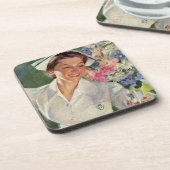  geneeskunde, vrolijke verpleegkunde in uniform bier onderzetter (Linkerzijde)