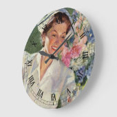  geneeskunde, vrolijke verpleegkunde in uniform grote klok (Hoek)