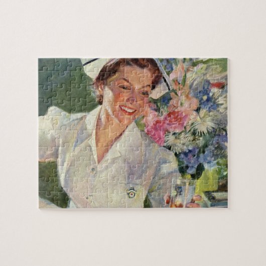 geneeskunde, vrolijke verpleegkunde in uniform legpuzzel (Horizontaal)