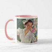 geneeskunde, vrolijke verpleegkunde in uniform mok (Links)