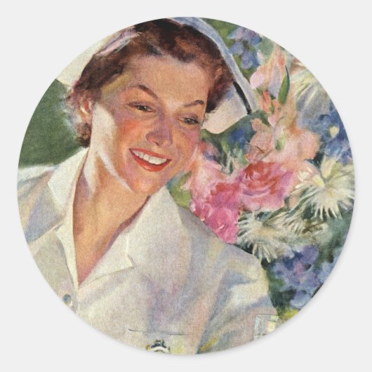  geneeskunde, vrolijke verpleegkunde in uniform ronde sticker (Voorkant)