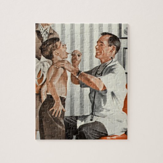 geneesmiddel, arts met patiënte legpuzzel (Verticaal)