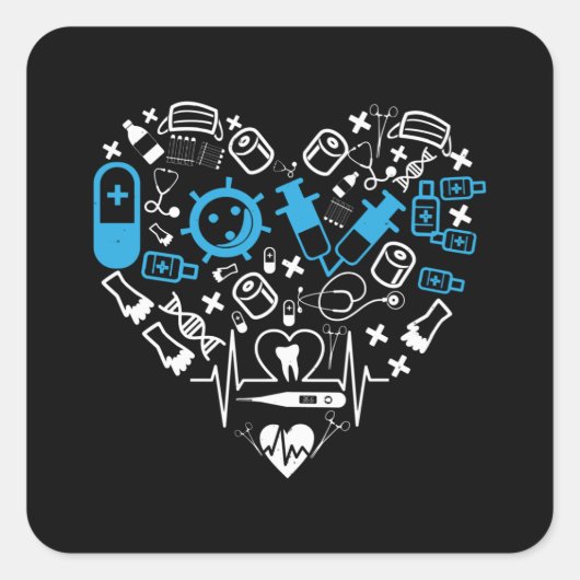 Geneesmiddelen - hart van medische apparatuur vierkante sticker (Voorkant)