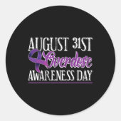 Geneesmiddeloverdosis 31 augustus Paarse lint T-sh Ronde Sticker (Voorkant)