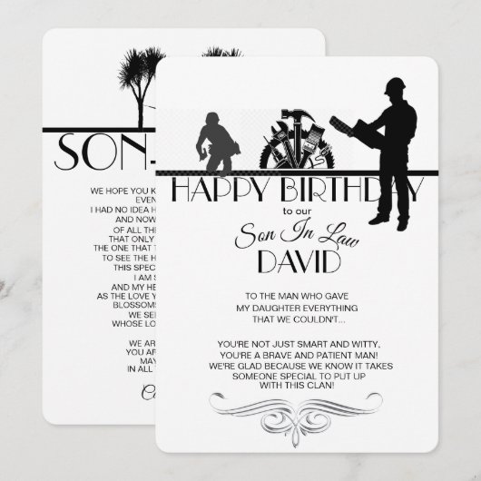 Generaal contracteur Zoon-in-law Birthday Kaart (Voorkant / Achterkant)