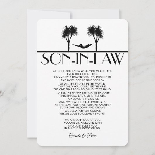 Generaal contracteur Zoon-in-law Birthday Kaart (Achterkant)