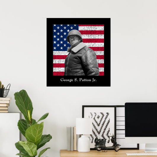 Generaal George S. Patton en de Amerikaanse vlag Poster (Thuiskantoor)