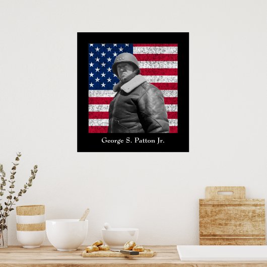 Generaal George S. Patton en de Amerikaanse vlag Poster (Keuken)