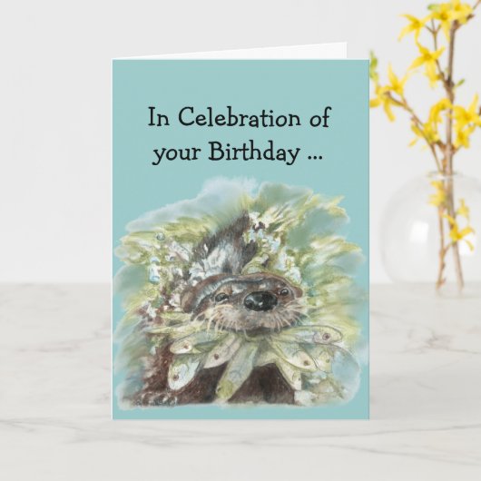 Generaal Humor Cute Waterverf Otter Art Kaart (Gele Bloem)