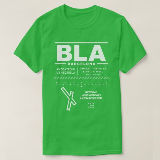 Generaal José Antonio Anzoátegui Airport BLA TShri T-shirt (Design voorkant)