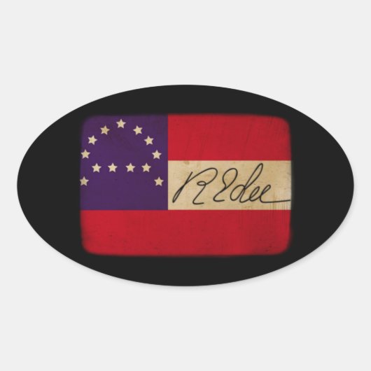 Generaal Lee Hoofdkwartier Vlag met handtekening Ovale Sticker (Voorkant)