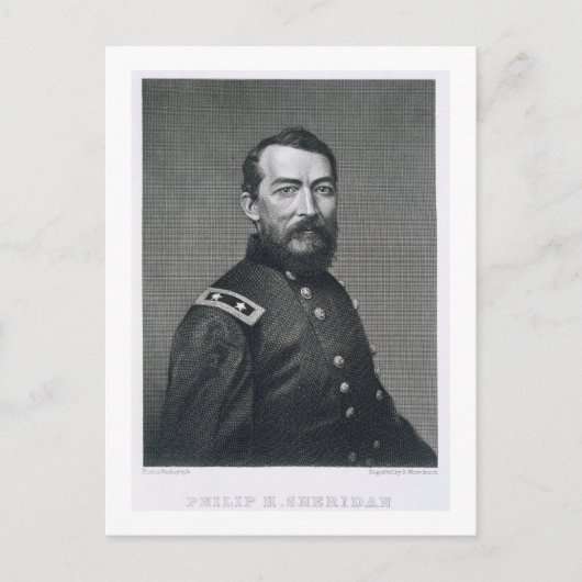 Generaal Philip Sheridan, gegraveerd van een fotog Briefkaart (Voorkant)
