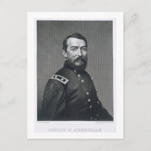 Generaal Philip Sheridan, gegraveerd van een fotog Briefkaart