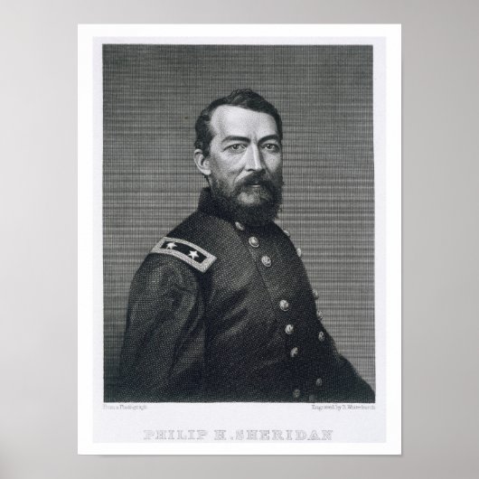 Generaal Philip Sheridan, gegraveerd van een fotog Poster (Voorkant)