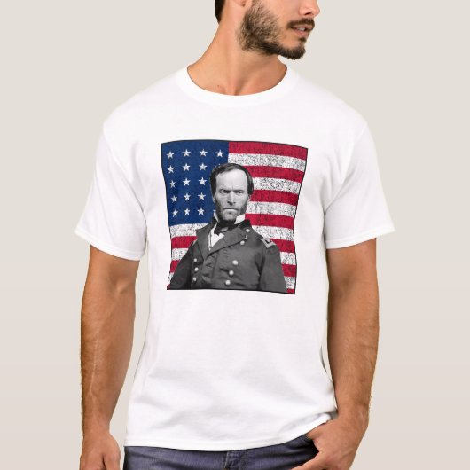 Generaal Sherman en de Amerikaanse vlag T-shirt (Voorkant)