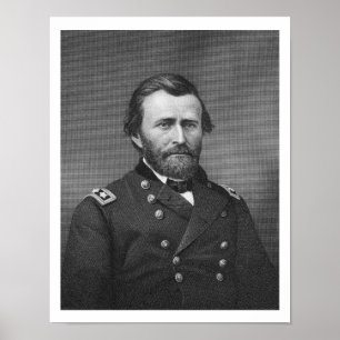 Generaal Ulysses Simpson Grant, gegraveerd na een  Poster