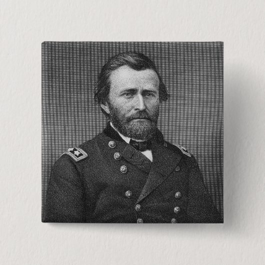 Generaal Ulysses Simpson Grant, gegraveerd na een Vierkante Button 5,1 Cm (Voorkant)