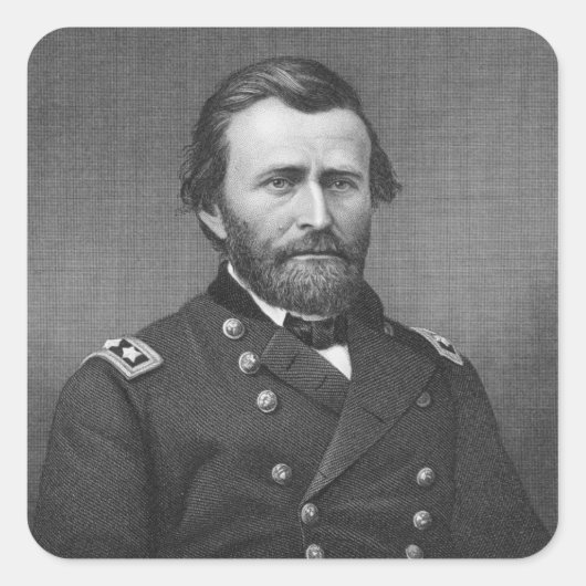 Generaal Ulysses Simpson Grant, gegraveerd na een  Vierkante Sticker (Voorkant)