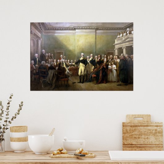 Generaal Washington Aftredend zijn Commissie Poster (Keuken)