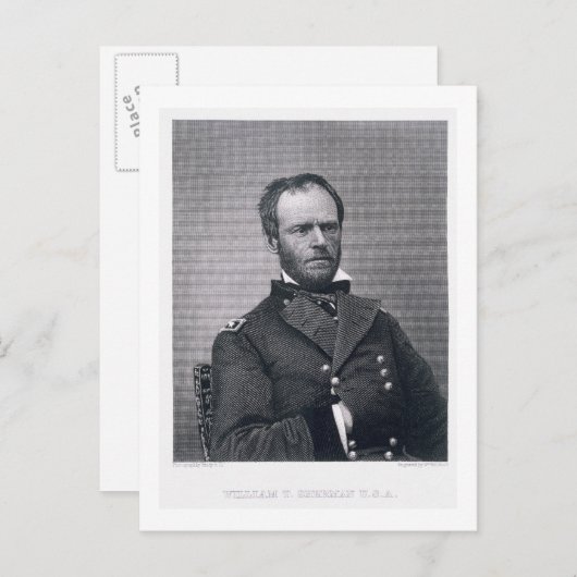 Generaal William Tecumseh Sherman, gegraveerd na e Briefkaart (Voorkant / Achterkant)