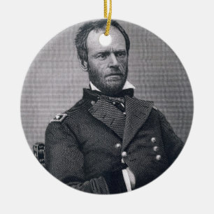 Generaal William Tecumseh Sherman, gegraveerd na e Keramisch Ornament
