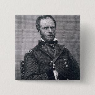 Generaal William Tecumseh Sherman, gegraveerd na e Vierkante Button 5,1 Cm