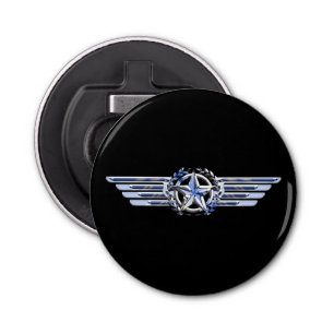 General Air Pilot Chrome like Star Wings Black Button Flesopener