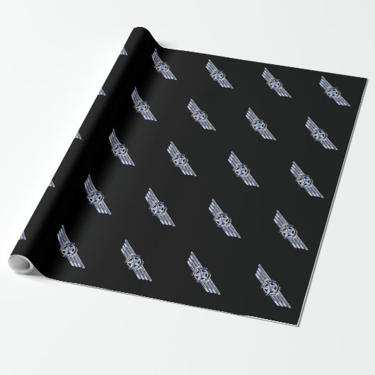 General Air Pilot Chrome like Star Wings Black Cadeaupapier (Uitgerold)