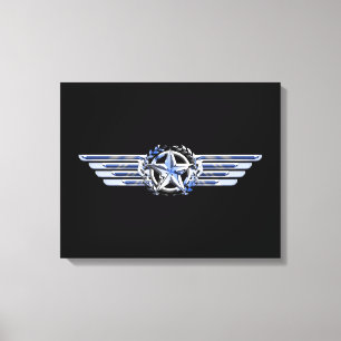 General Air Pilot Chrome like Star Wings Black Canvas Afdruk